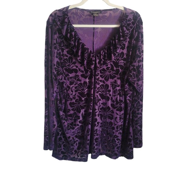 Susan Lawrence Woman Velvet Burnout Blouse Plus Size 3X Purple Floral Whimsigoth - Picture 1 of 9